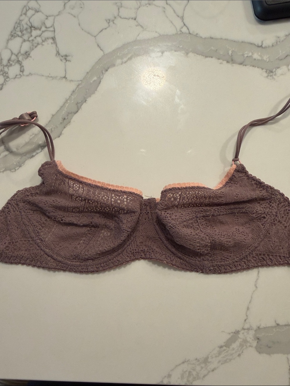 Free People Lace Underwire Bra in Mauve with Pink Trim